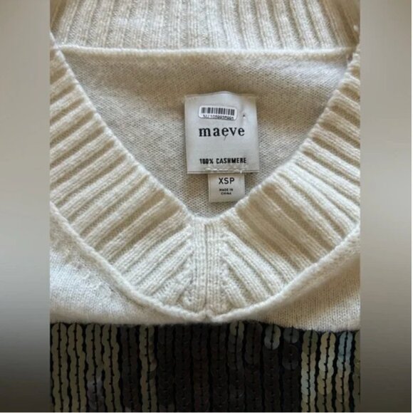 Anthropologie Maeve Cashmere Sequin v neck Sweater size XS P - Picture 9 of 11